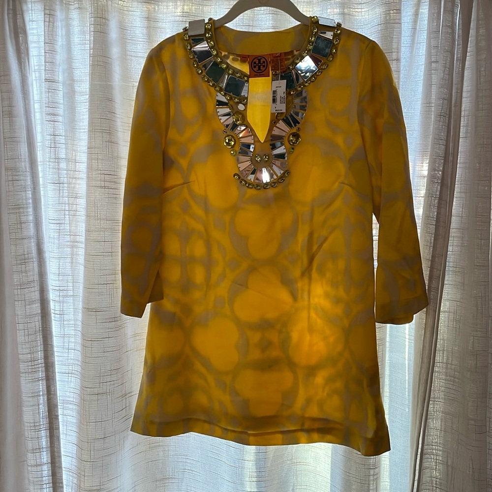 Tory Burch Yellow Tunic with Embellished Neckline